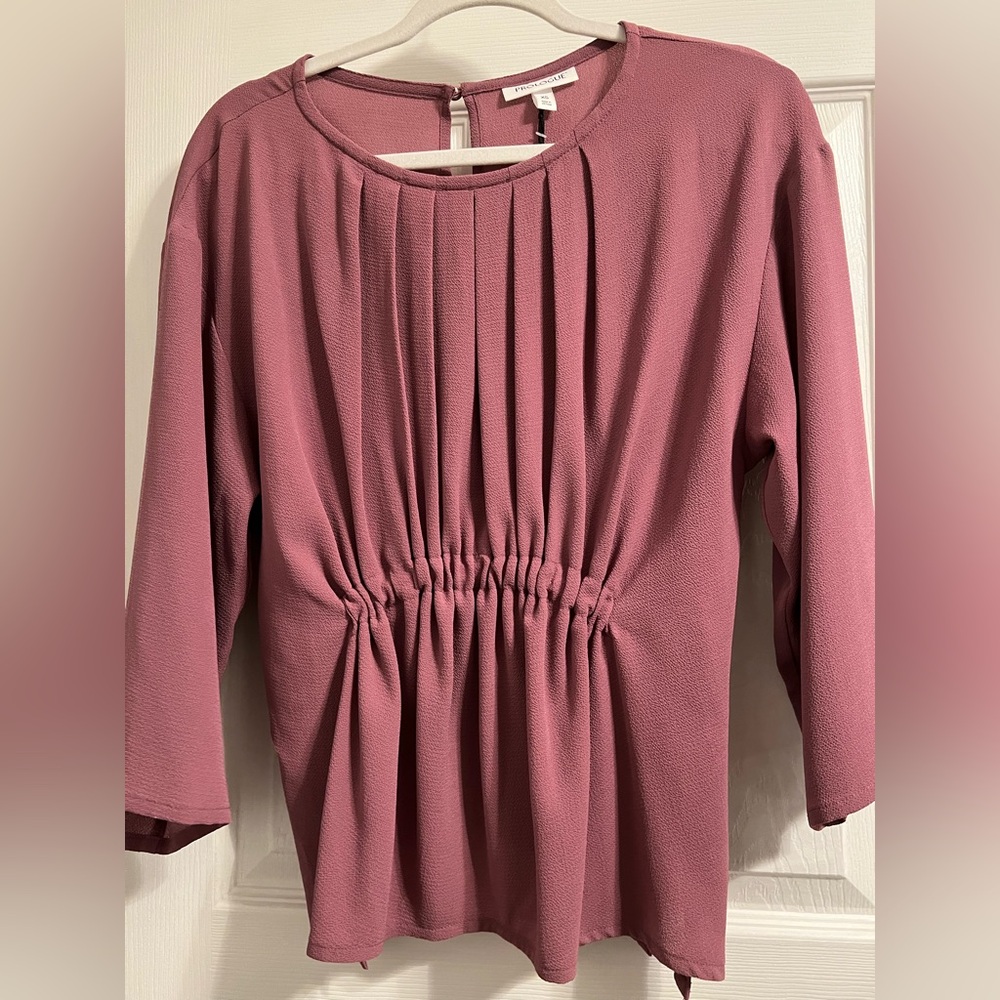 Prologue Rose-Pink Pleated Waist Long-Sleeve Top